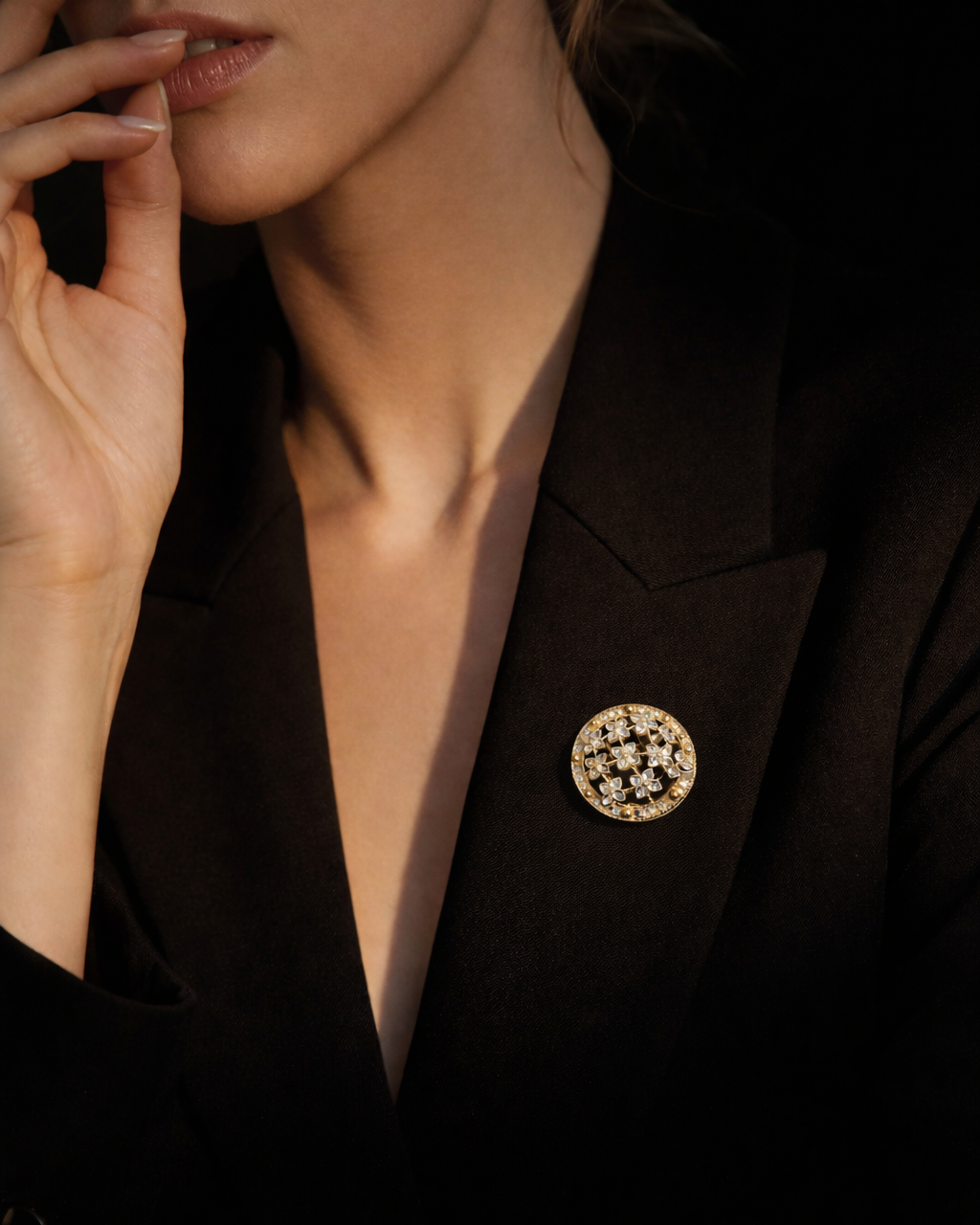 Floral Diamond Medallion Brooch