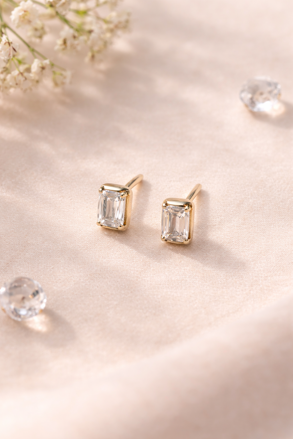 Emerald Cut Diamond Stud Earrings