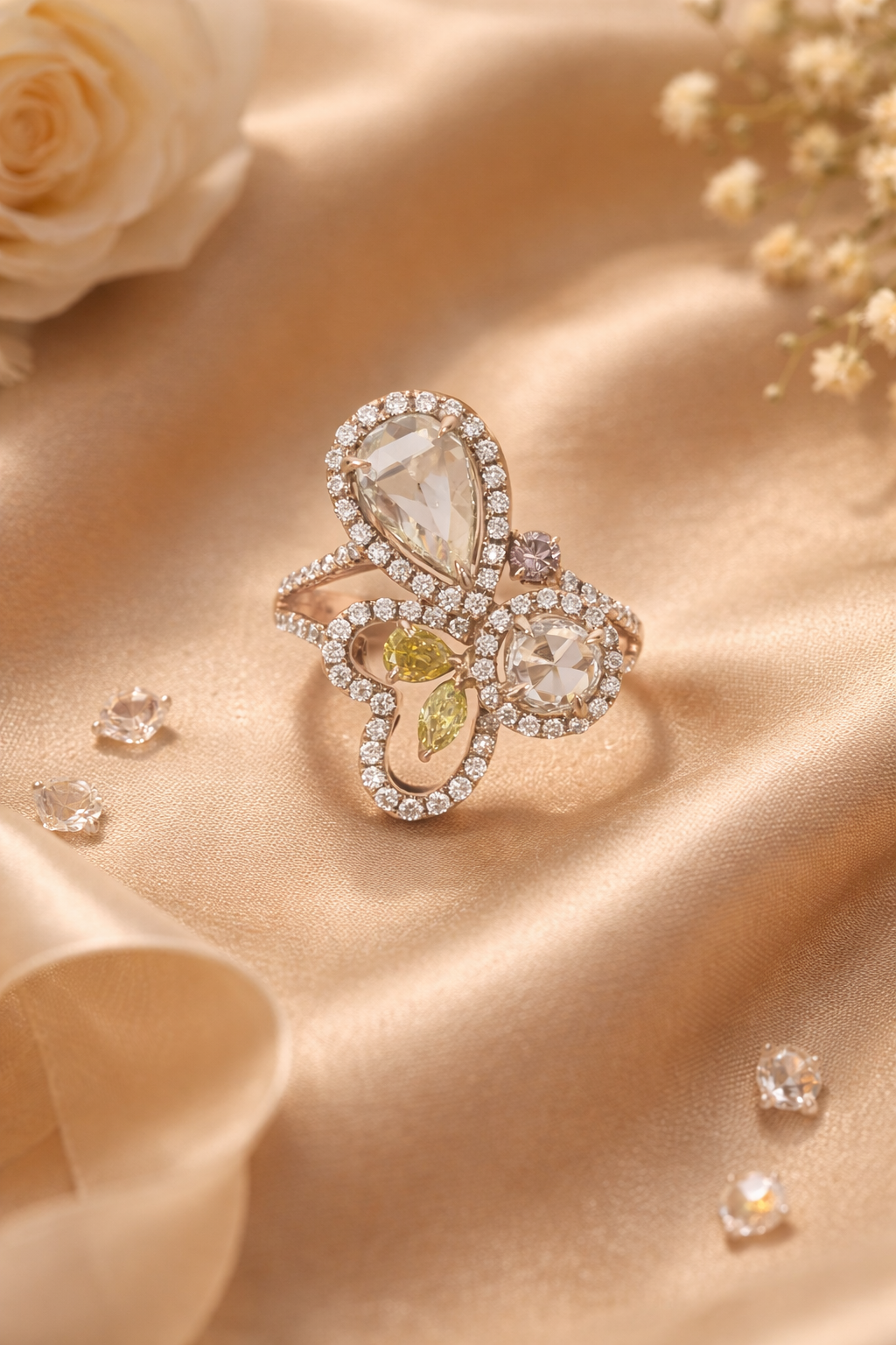 Floral Multi Stone Diamond Ring