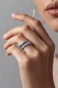 Blue Sapphire & Diamond Dual Band Ring