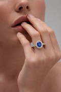 Oval Blue Sapphire Halo Ring
