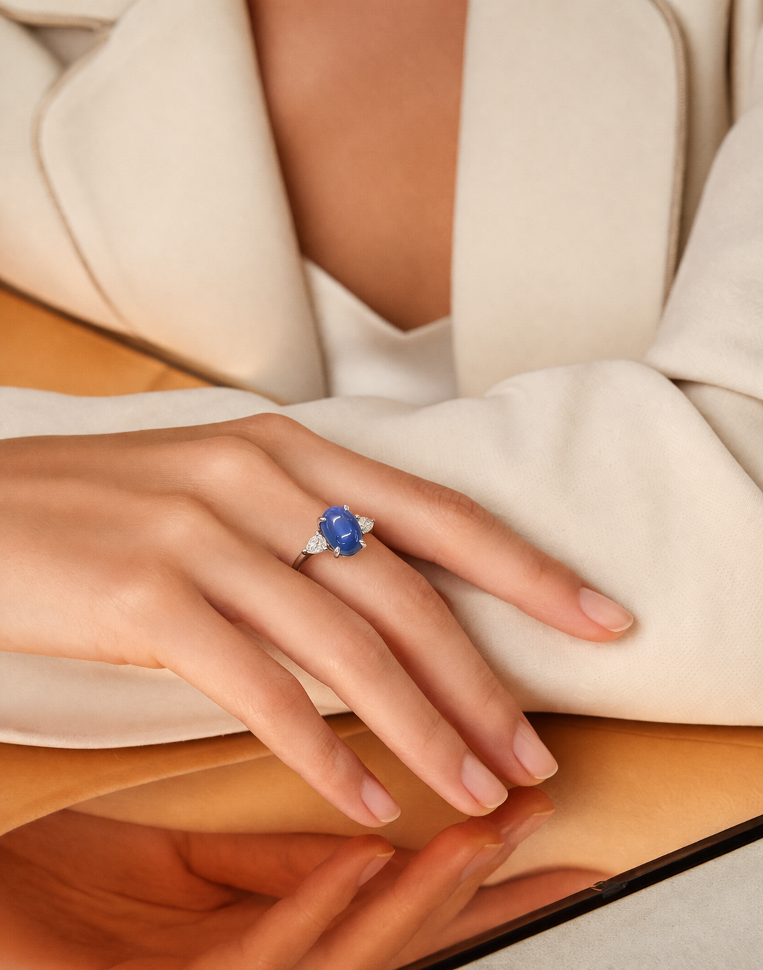 Cabochon Sapphire Trio Ring
