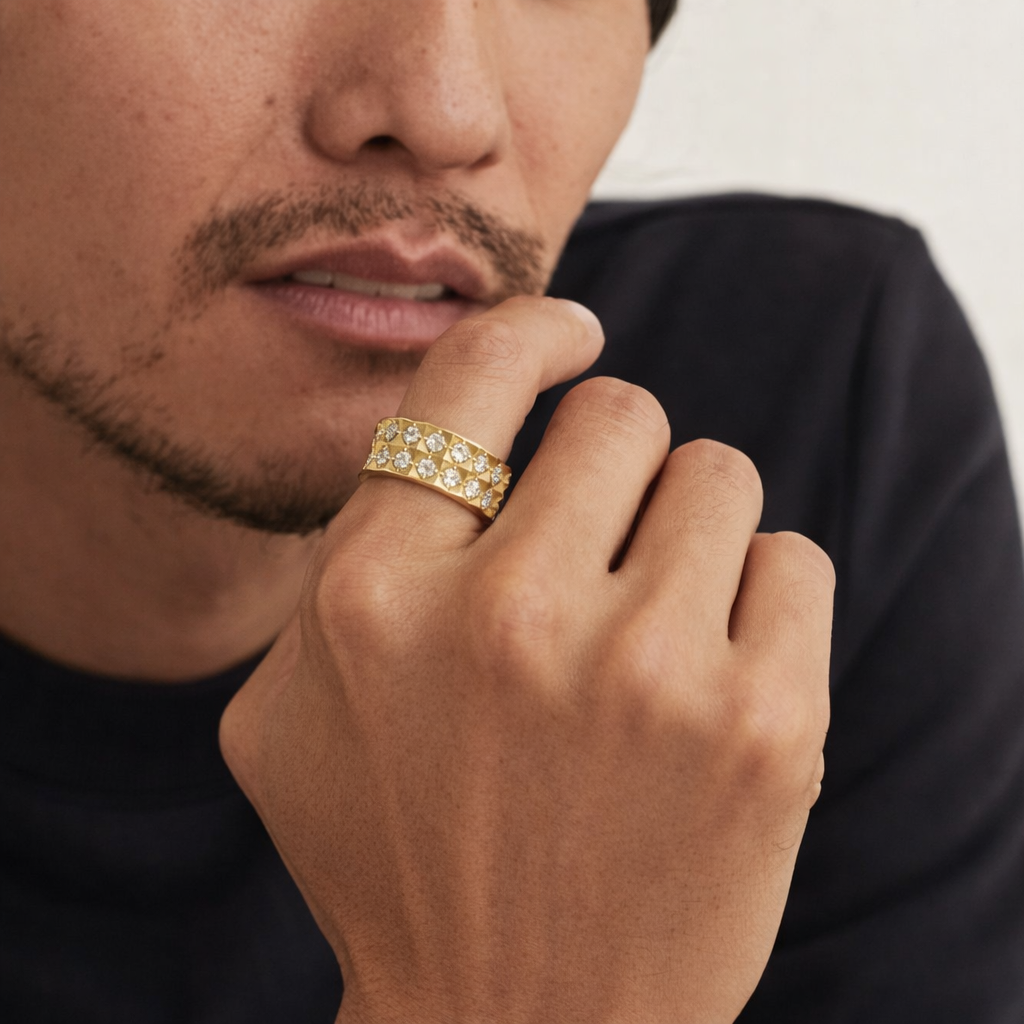 Textured Diamond Band Ring (18K Yellow Gold)