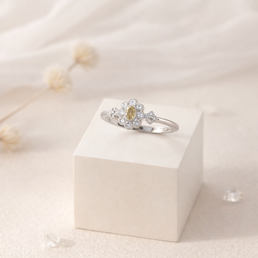 Yellow Diamond Floral Ring