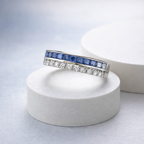 Blue Sapphire & Diamond Dual Band Ring