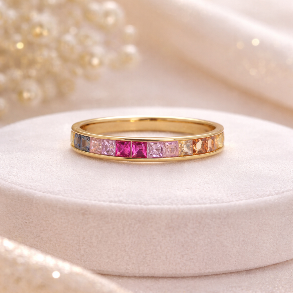 Rainbow Sapphire Slim Band (18K Yellow Gold)