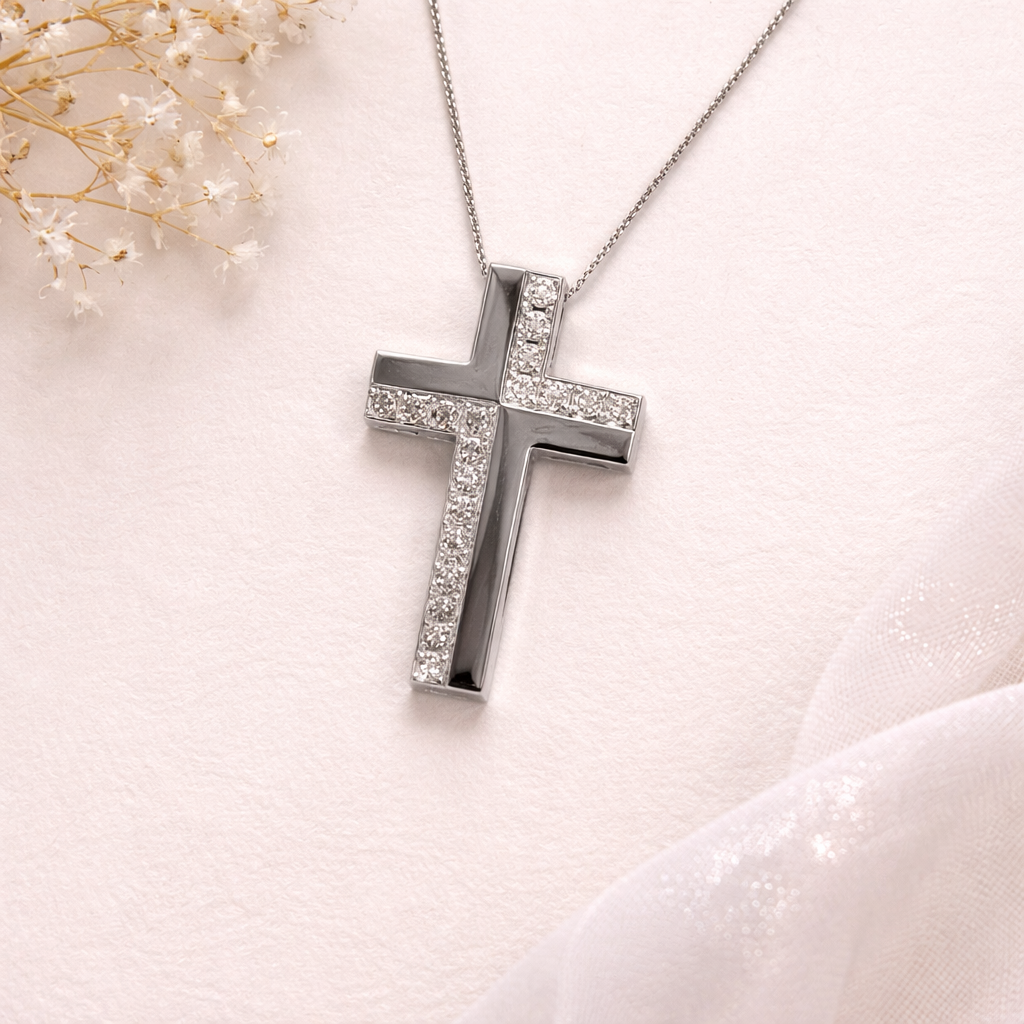 Diamond Cross Pendant (18K White Gold)