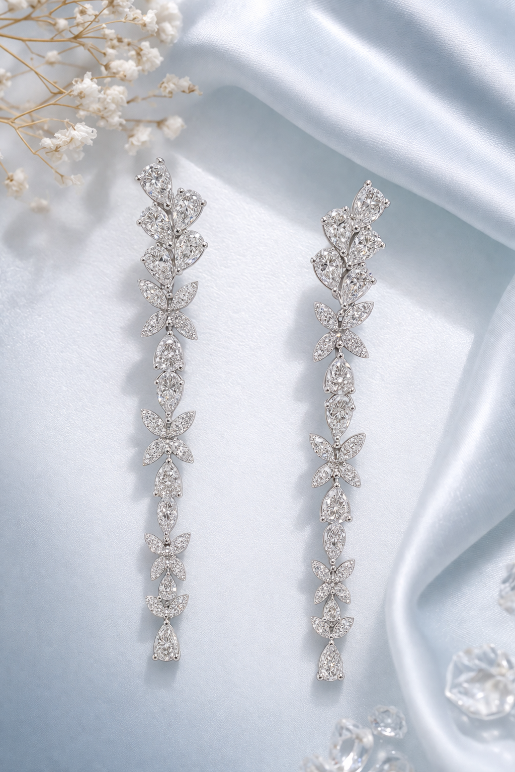 Floral Diamond Drop Earrings (18K White Gold)