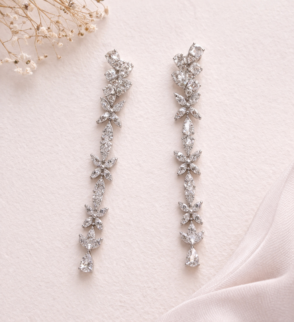 Floral Diamond Drop Earrings (18K White Gold)