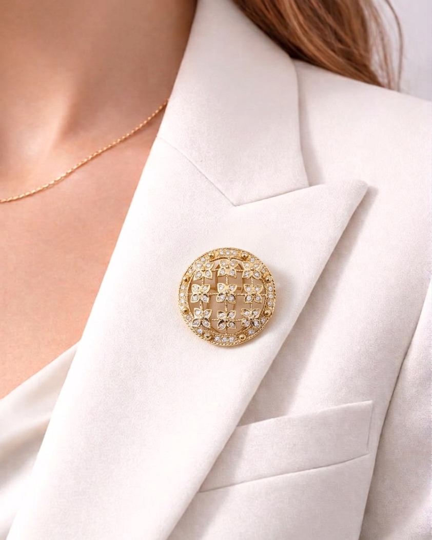 Floral Diamond Medallion Brooch