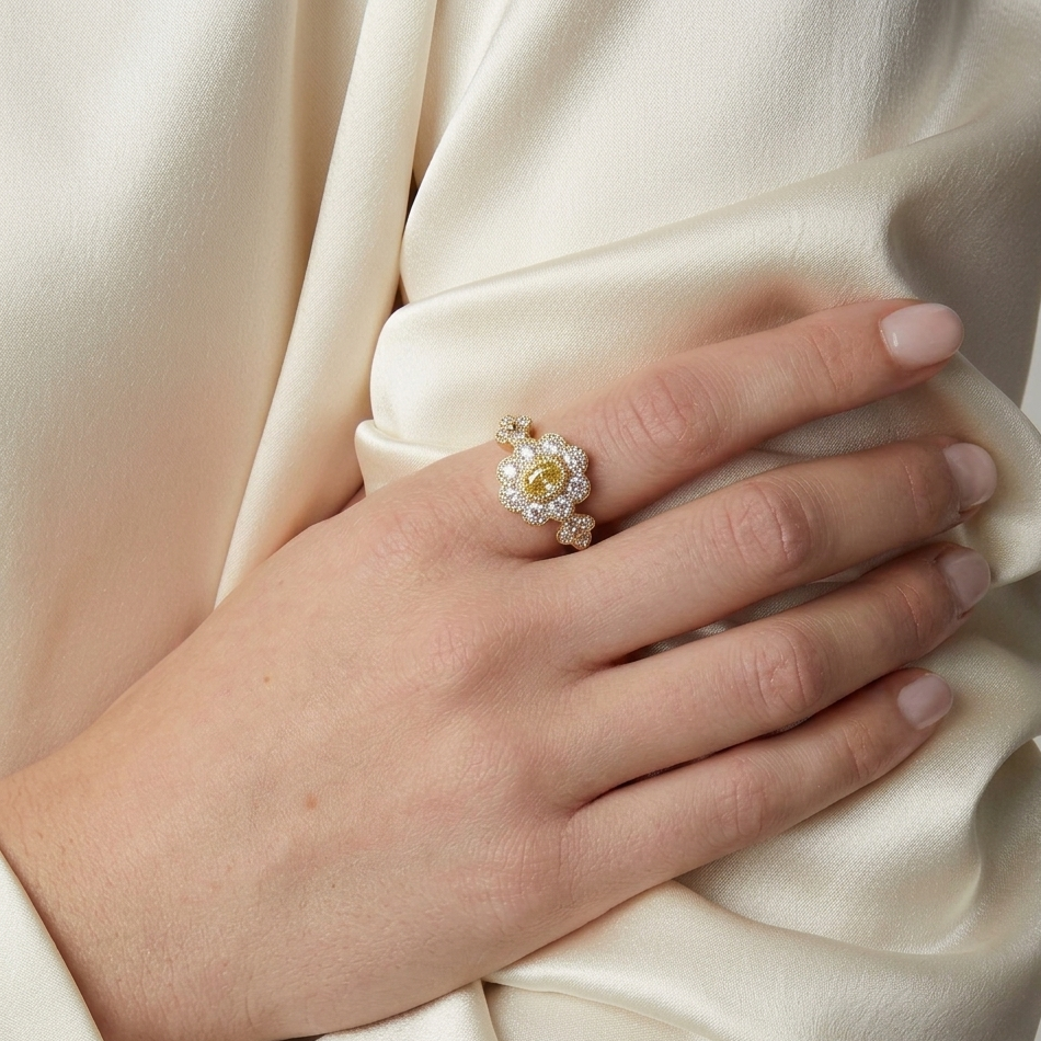 Yellow Diamond Floral Ring
