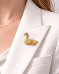 Swan Motif Gold Brooch