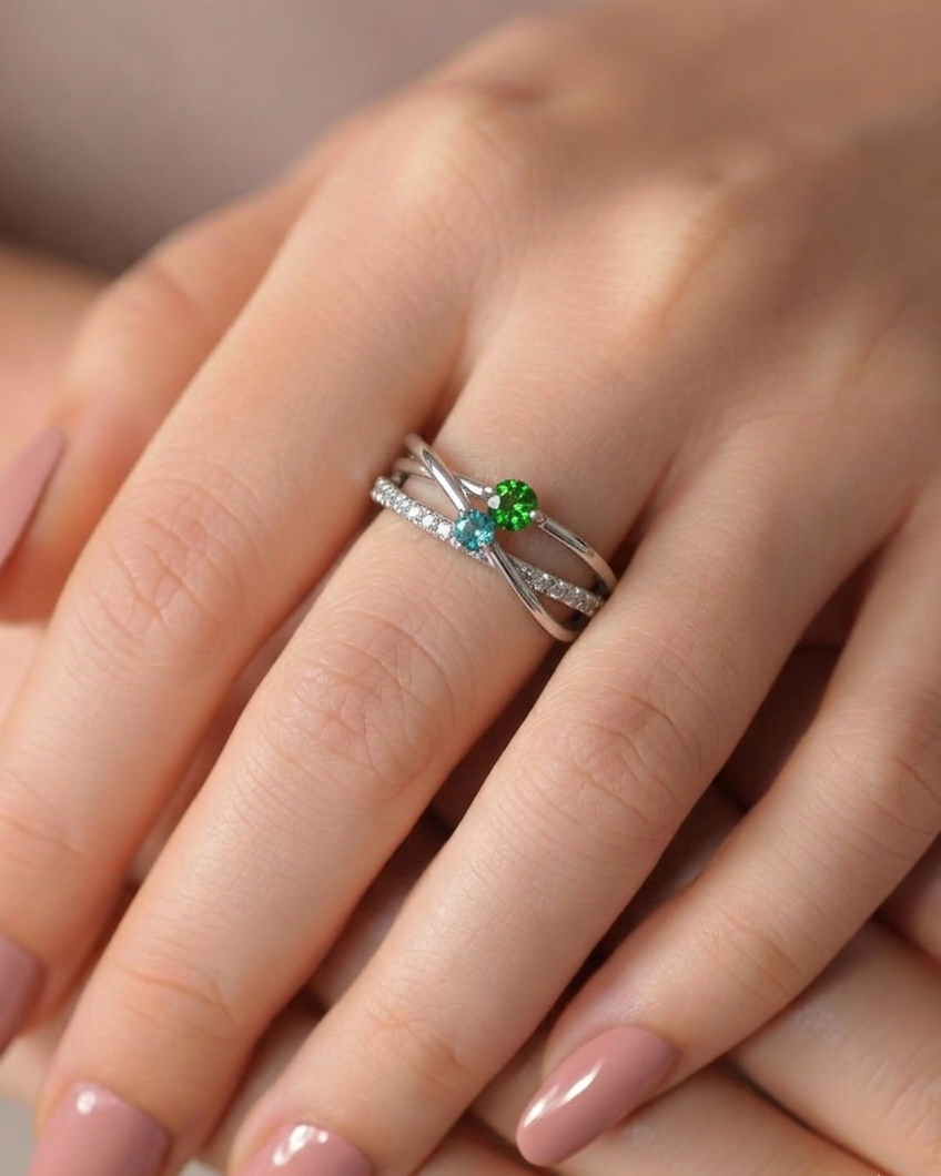 Paraiba Dual-Stone Diamond Ring